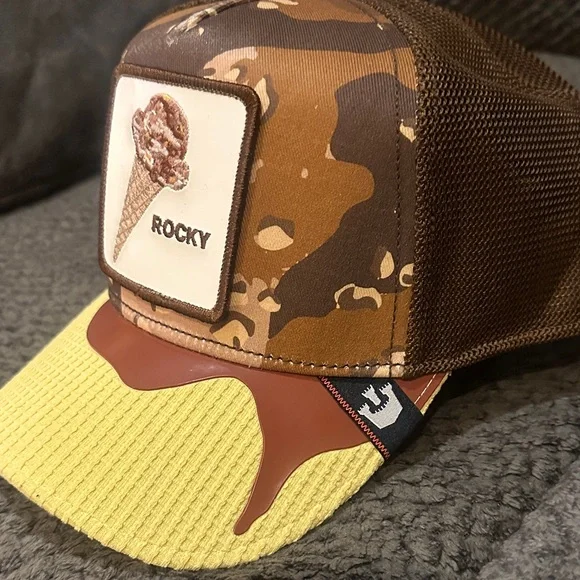 Goorin Bros Rocky A Brown and Yellow Ice Cream Trucker Hat RARE Non Animal Print